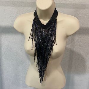 Iridescent black beaded necklace